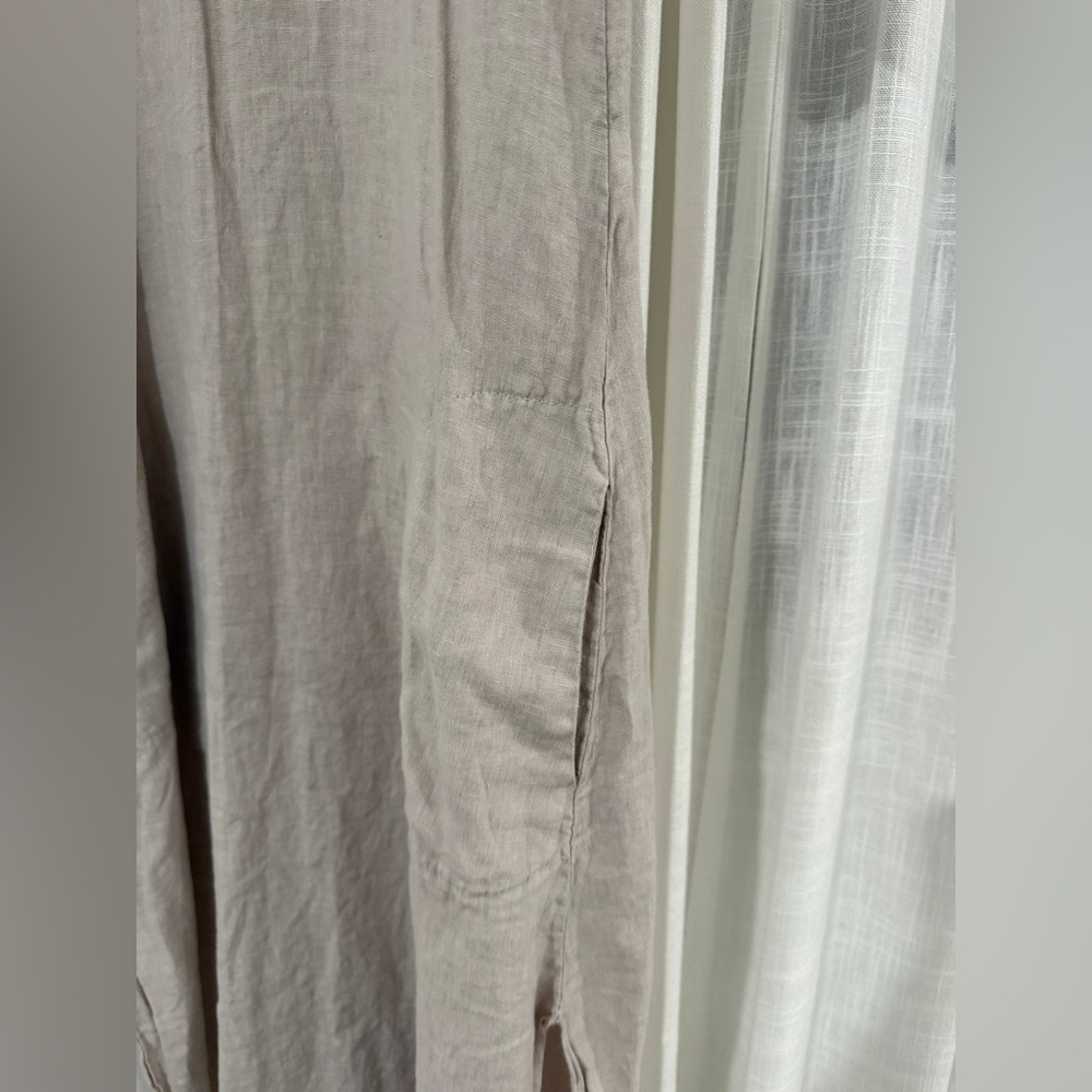 Made in Italy Linen Beige Sleeveless Maxi Dress with Pockets - Picture 4 of 4